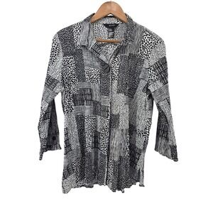 Ali Miles Black White Patchwork Tunic Medium Wire Collar Art to Wear Mixed Print